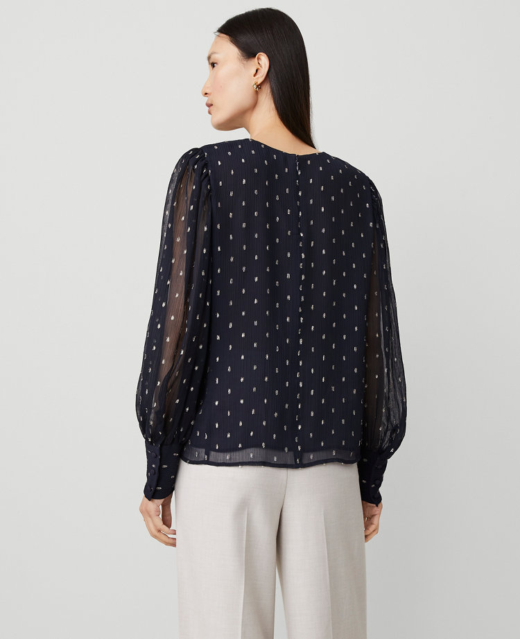 Petite Metallic Clip Puff Sleeve Blouse