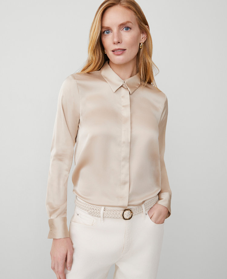 Petite Satin Essential Shirt carousel Product Image 1