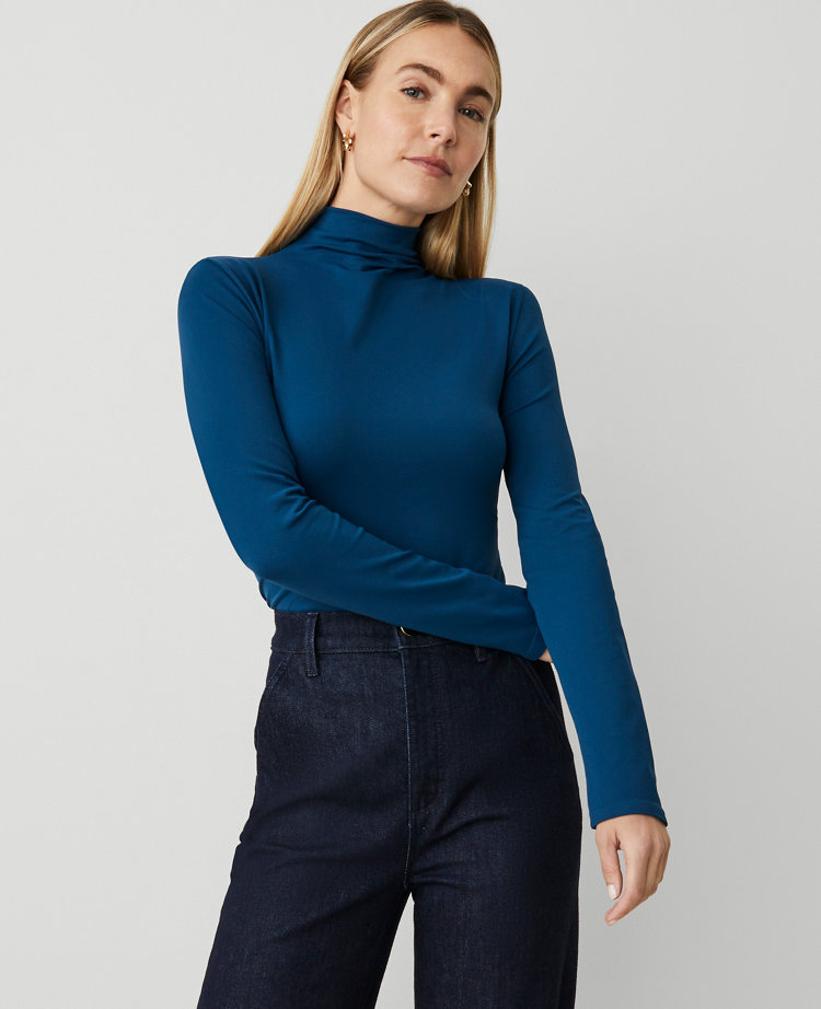 Long-Sleeve Mock Neck Top - Sea Storm