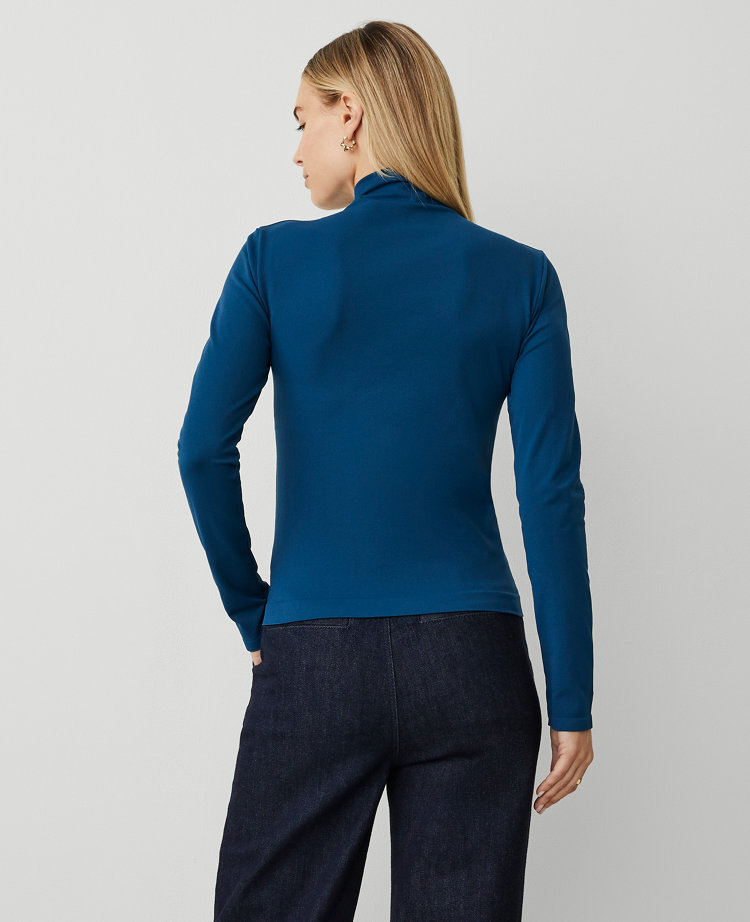 Long-Sleeve Mock Neck Top - Sea Storm