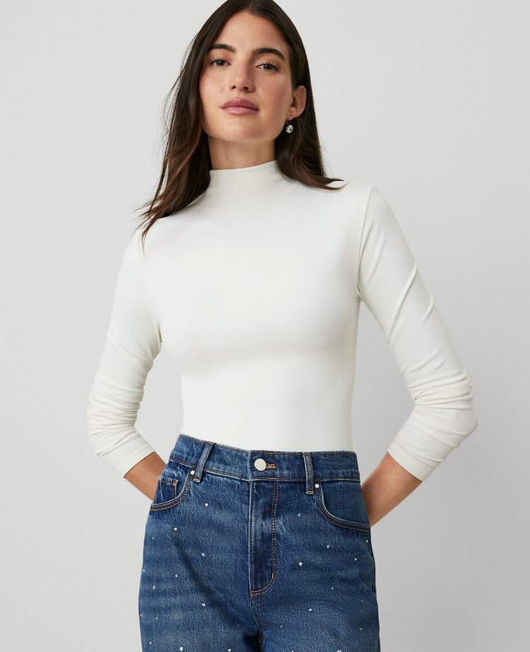 Long-Sleeve Mock Neck Top