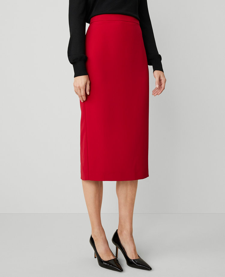 Pleat Hem Pencil Skirt, Stretch Crepe main image 1