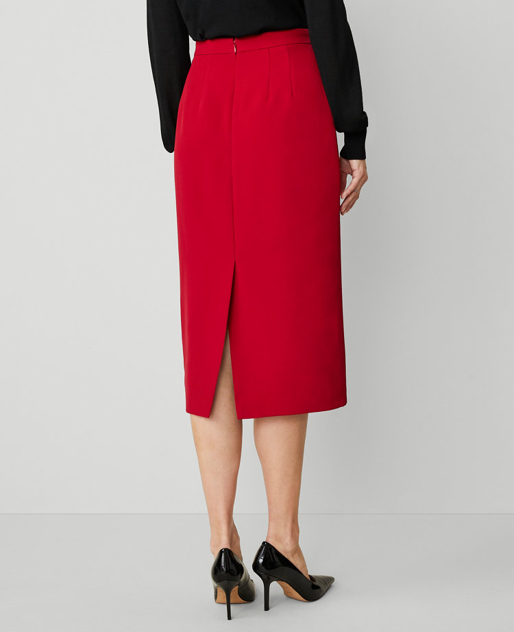 Pleat Hem Pencil Skirt, Stretch Crepe