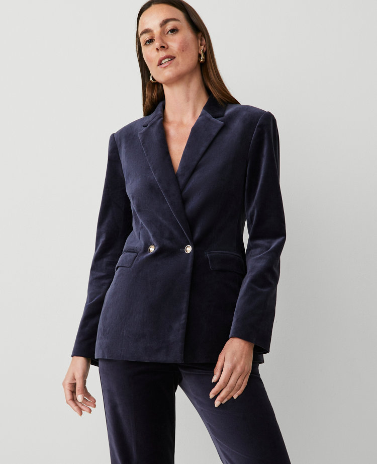 Petite Velvet Tailored Double Breasted Blazer