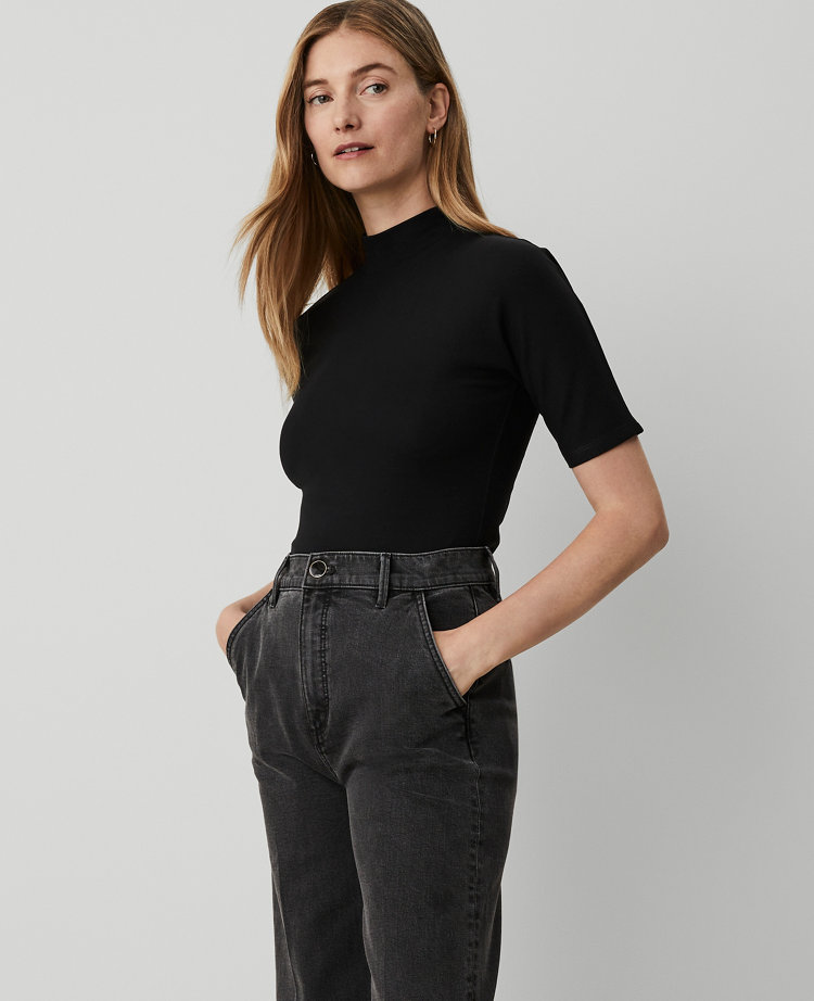 Petite Mock Neck Elbow Sleeve Top