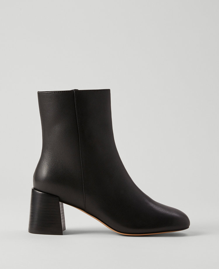 Flare Heel Leather Bootie