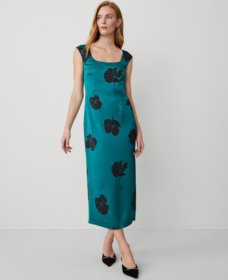 Petite Floral Square Neck Column Maxi Dress