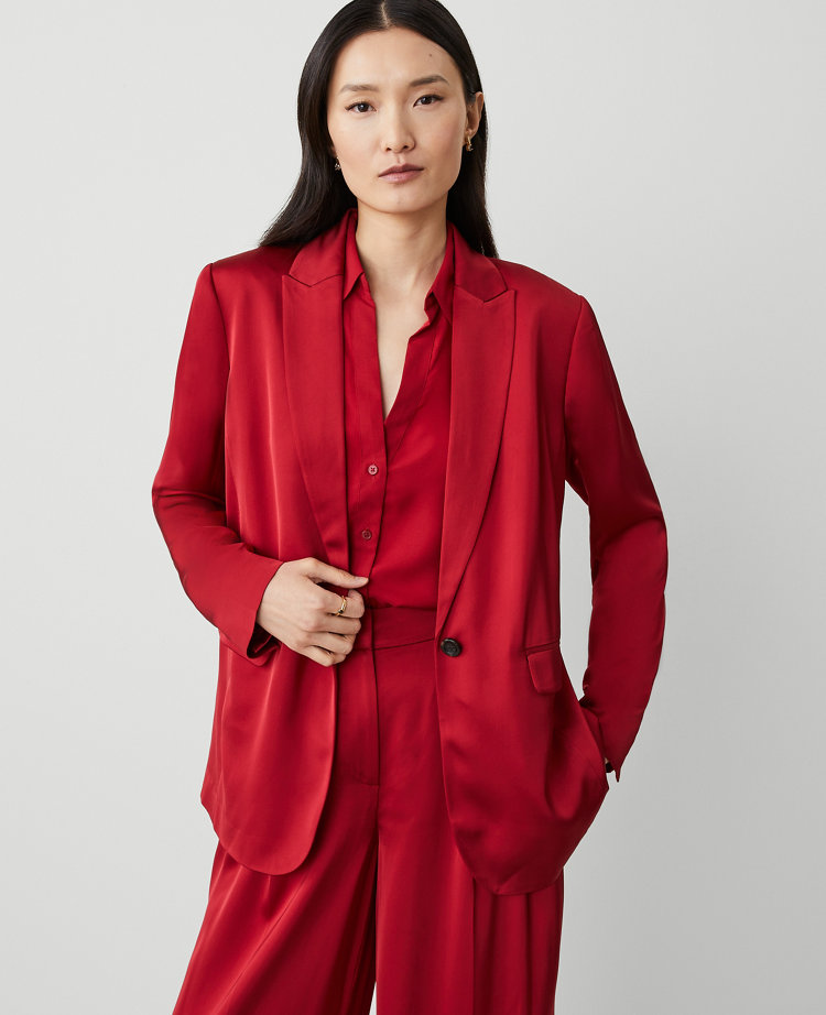 The Petite Longline Blazer in Satin