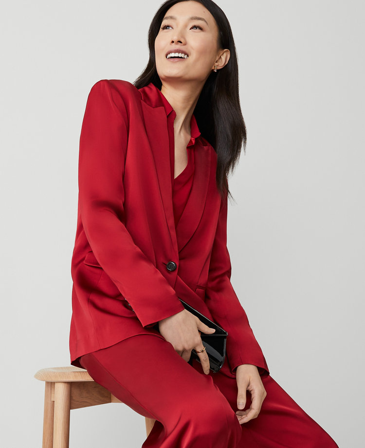 The Petite Longline Blazer in Satin