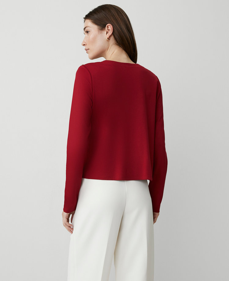 Petite Button-Shoulder Ponte Top