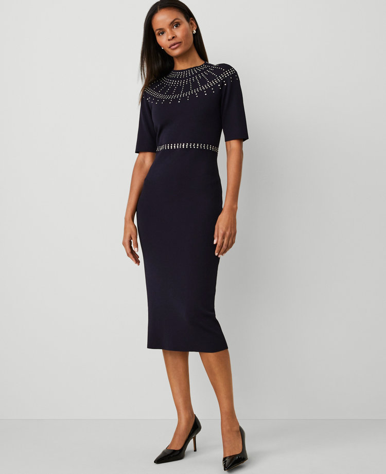 Petite Embellished Mock Neck Sweater Dress