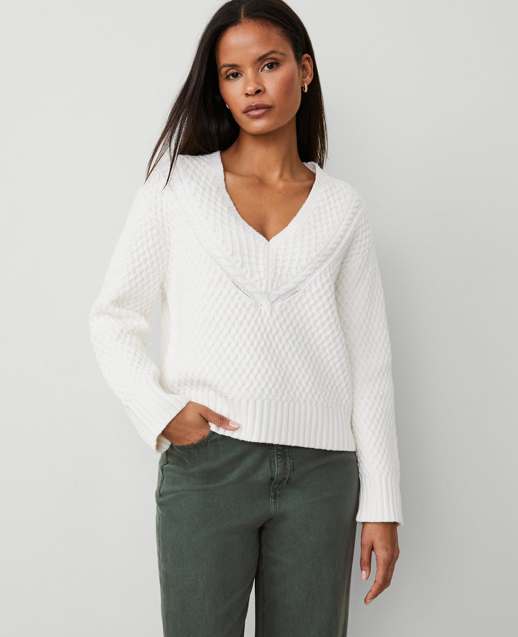 Geo Stitch V-Neck Sweater