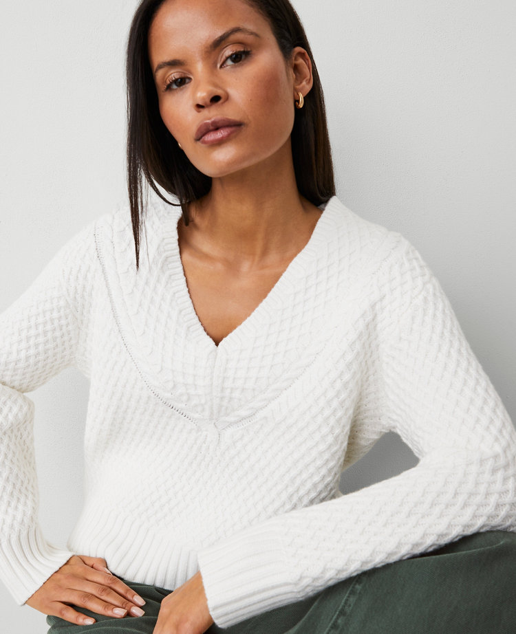 Geo Stitch V-Neck Sweater