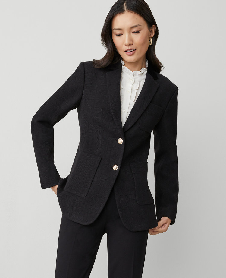 The Petite Greenwich Blazer in Basketweave & Velvet