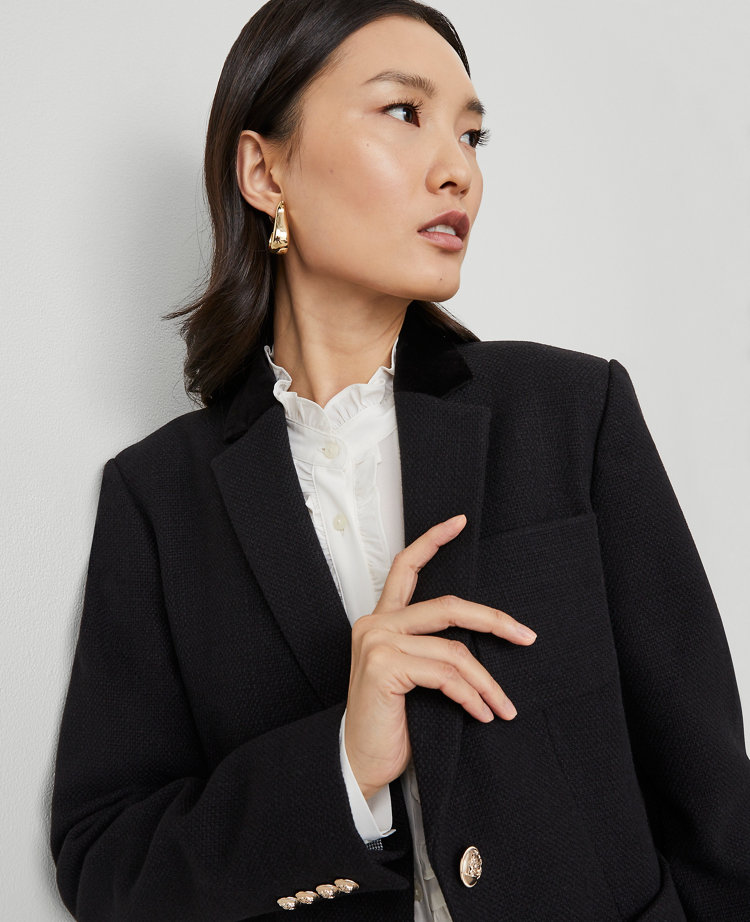 The Petite Greenwich Blazer in Basketweave & Velvet