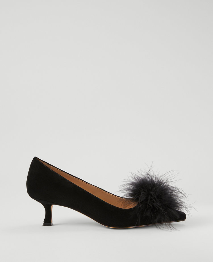 Nip-Toe Kitten-Heel Suede Feather Pump