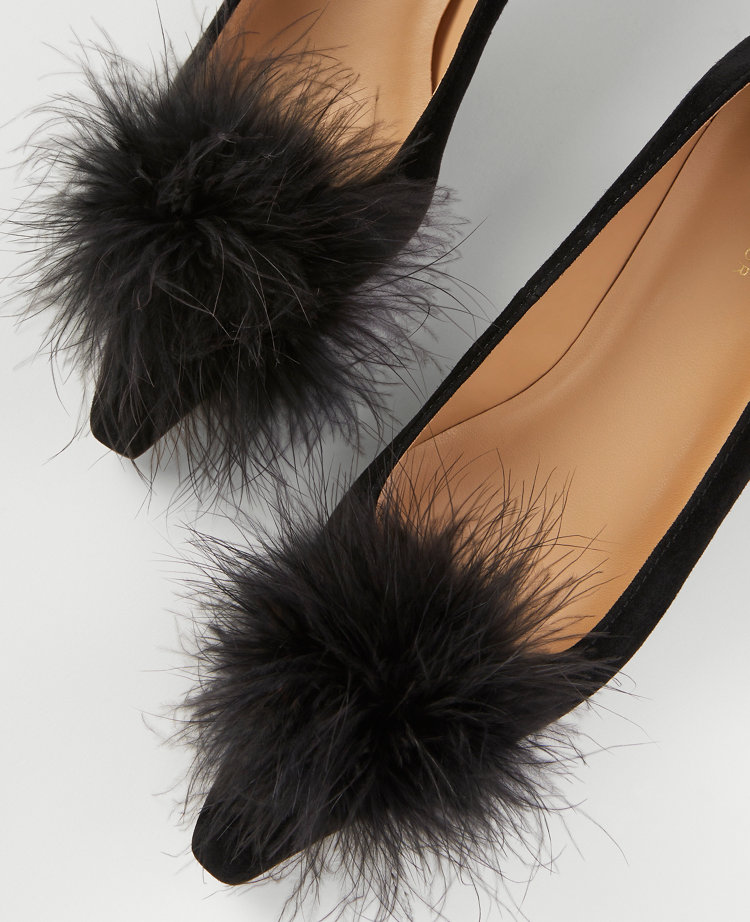 Nip-Toe Kitten-Heel Suede Feather Pump