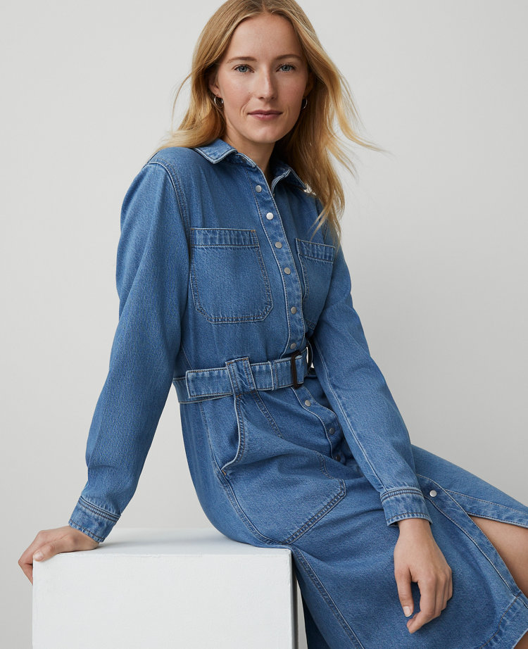Weekend Collection Denim Collared Column Midi Dress