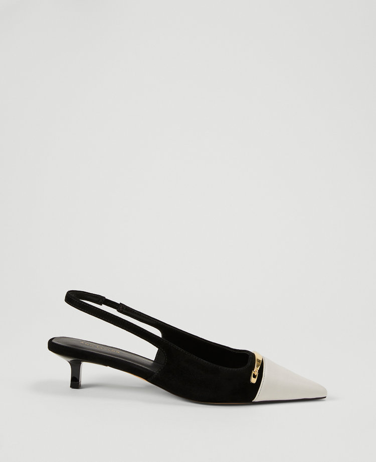 Cap Toe Hardware Suede Slingback Pump