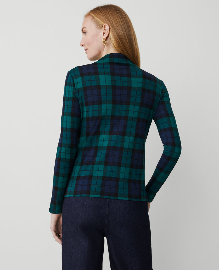 Petite Tartan Long-Sleeve Mock Neck Top