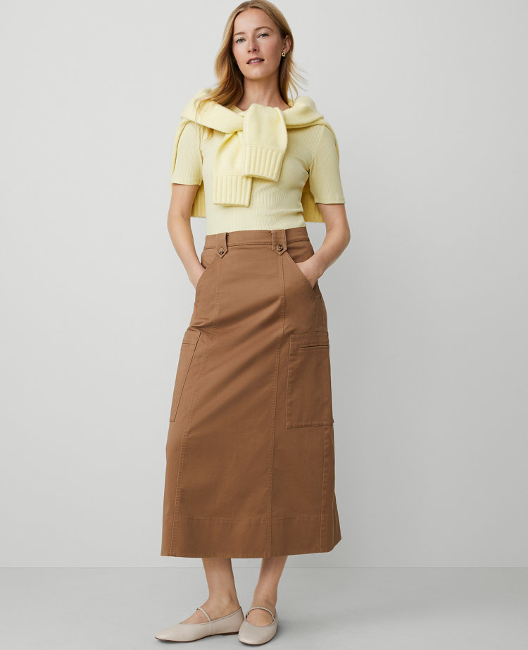 Sateen Cargo Midi Skirt