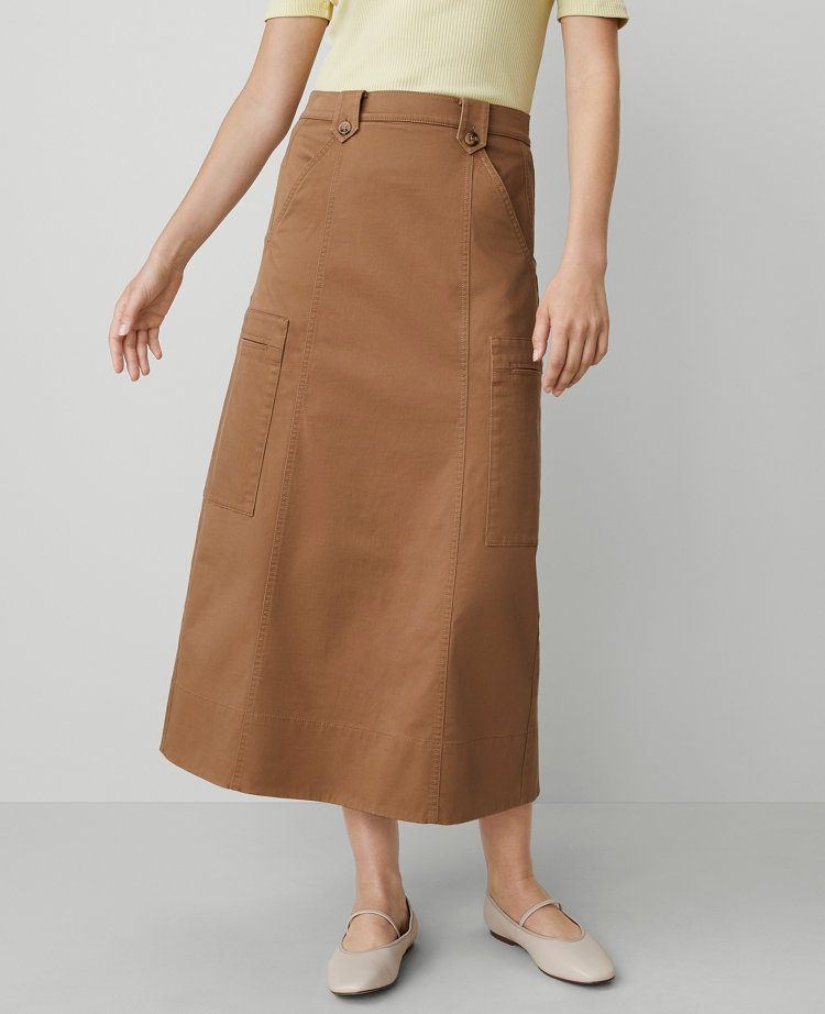 Sateen Cargo Midi Skirt