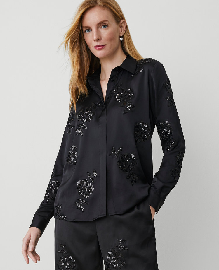 Floral-Embellished Collared Shirt