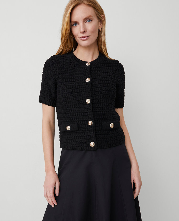 Geo Stitch Short-Sleeve Cardigan