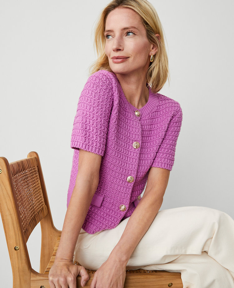 Geo Stitch Short-Sleeve Cardigan