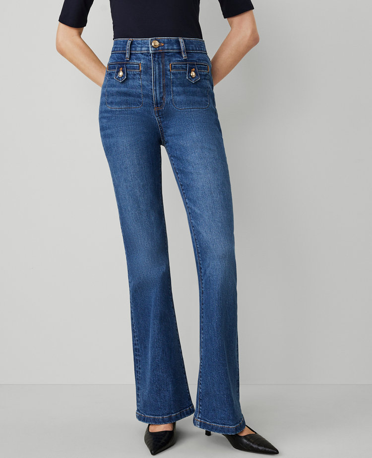 Ann Taylor The Tab Pocket Flare Jean In Modern Indigo Wash