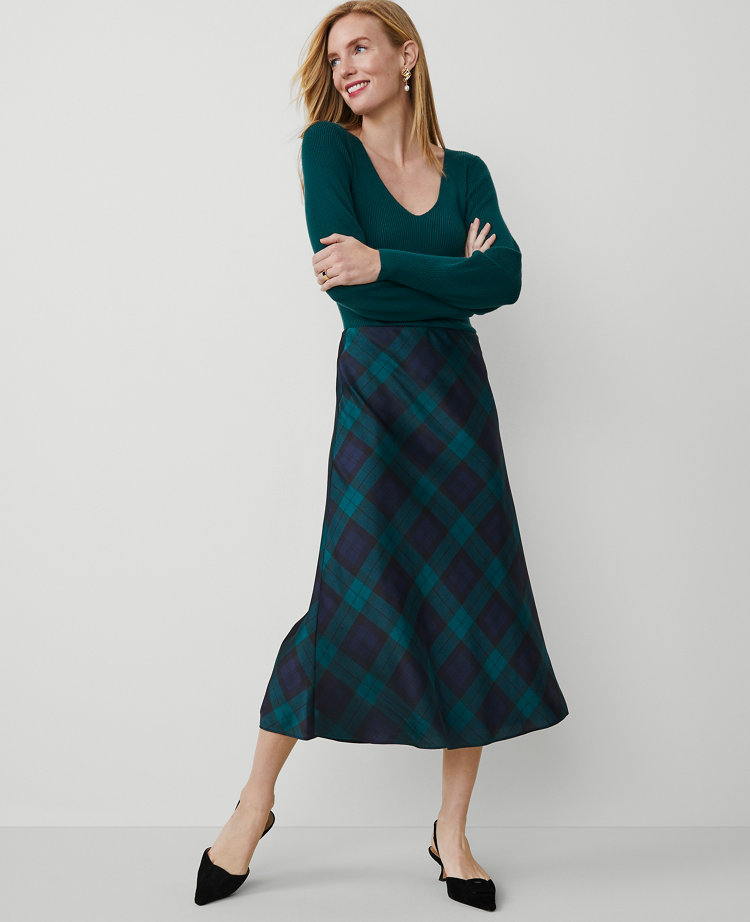 Tartan Bias Midi Slip Skirt