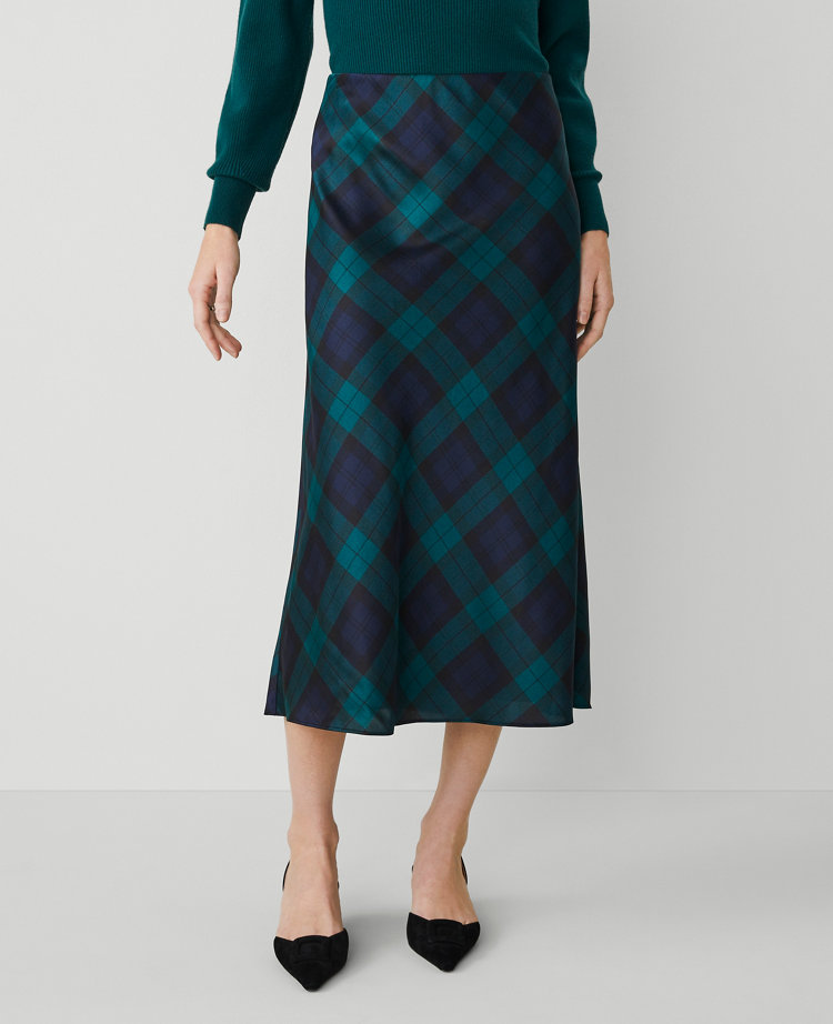 Tartan Bias Midi Slip Skirt