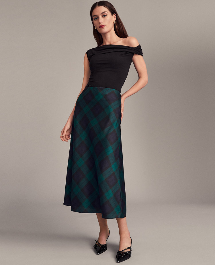 Tartan Bias Midi Slip Skirt