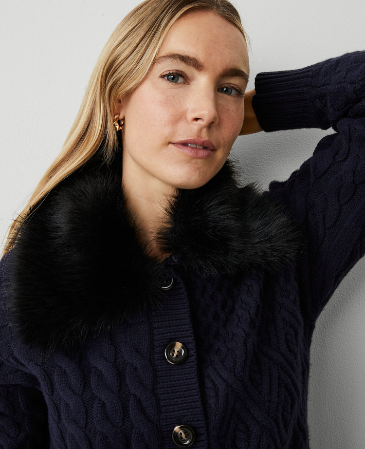 Petite Faux Fur Collared Sweater Jacket