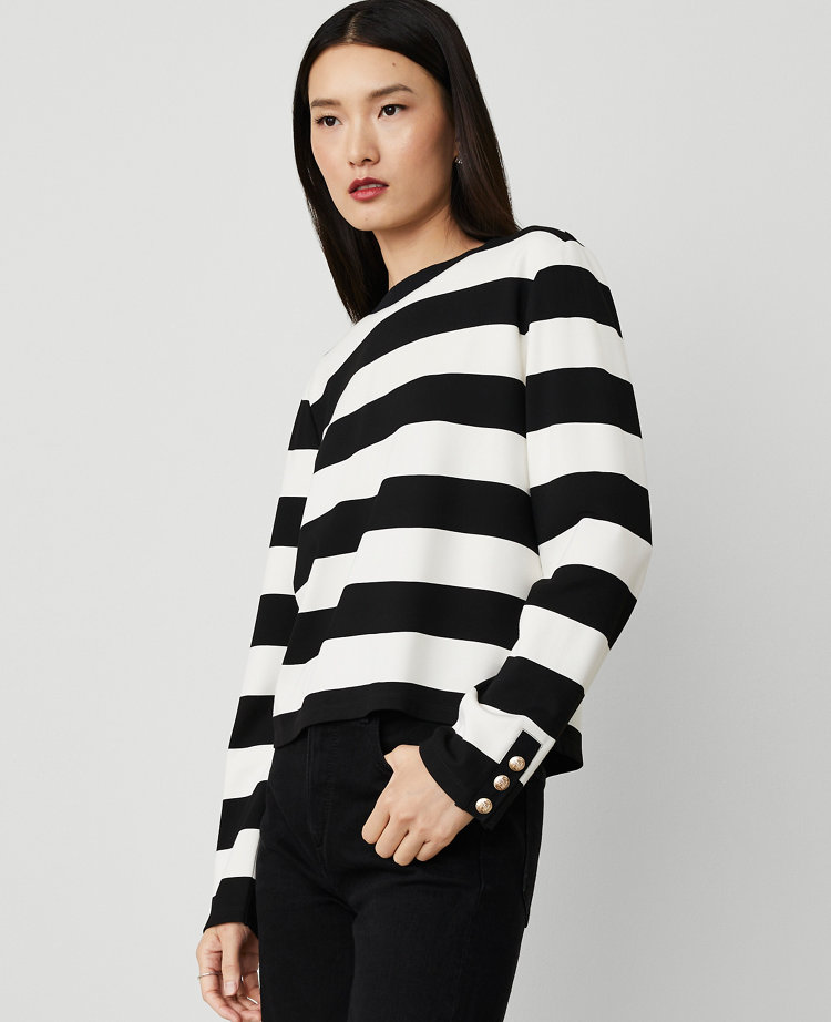 Stripe Button-Cuff Top