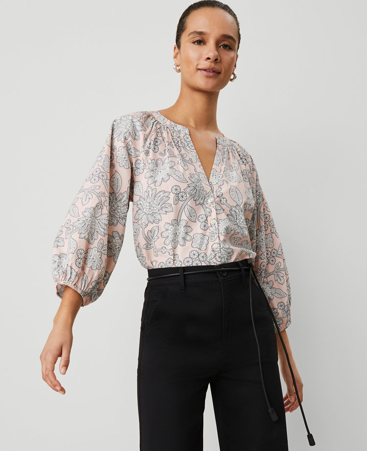 Ann Taylor Paisley Raglan Popover Top Soft Blush Women's