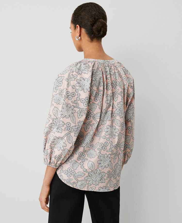 Ann Taylor Paisley Raglan Popover Top Soft Blush Women's