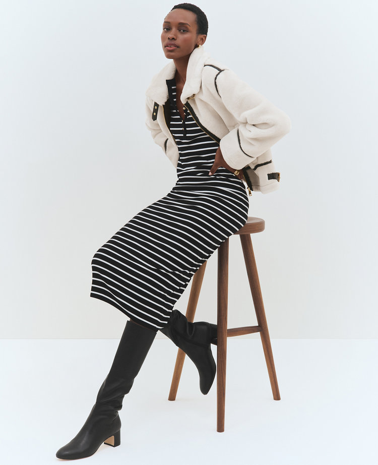 Weekend Collection Striped Henley Knit Column Dress