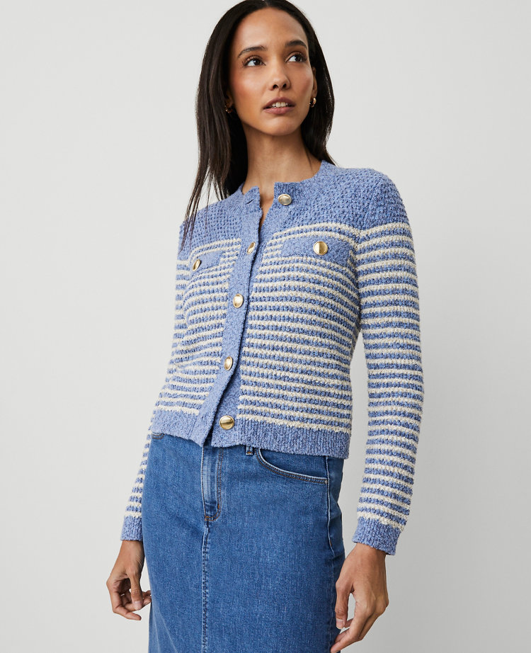 Denim Striped Sweater Jacket