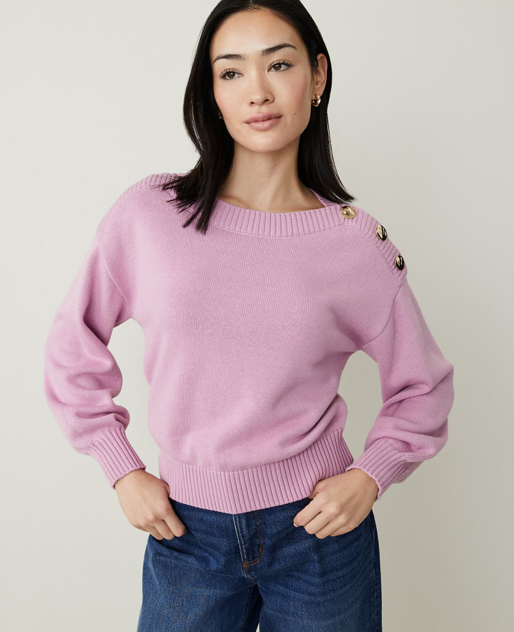 Ribbed-Trim Boatneck Sweater