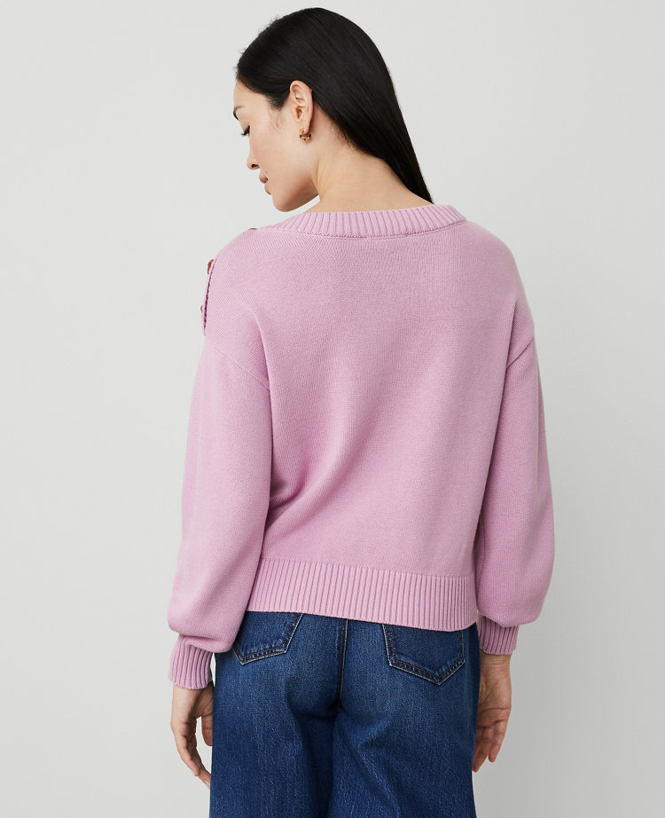 Ribbed-Trim Boatneck Sweater