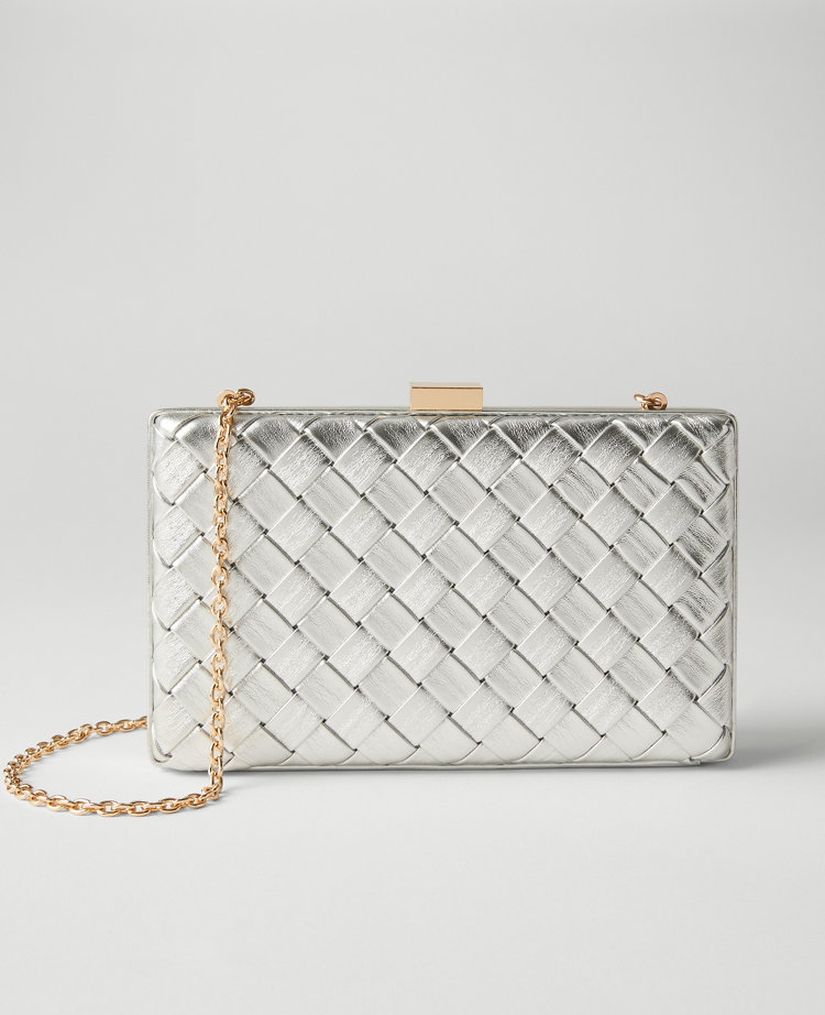 Woven Leather Metallic Hard Clutch