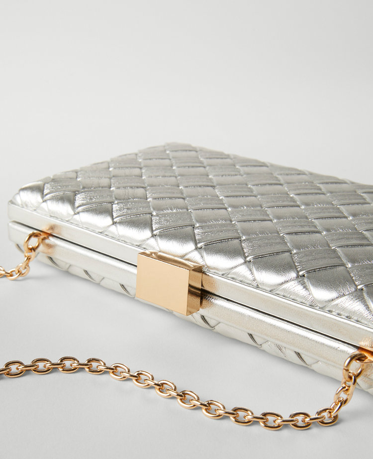 Woven Leather Metallic Hard Clutch