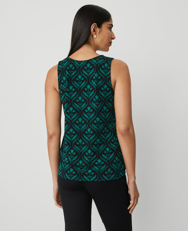 Ann Taylor Geo Shine Woven-Front Shell Top Size 2XS Jewel Green Women's