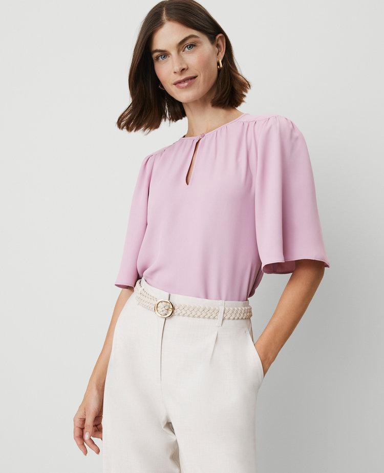 Ann Taylor Draped Sleeve Blouse Clean Lilac Women's