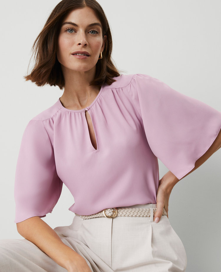 Ann Taylor Draped Sleeve Blouse Clean Lilac Women's