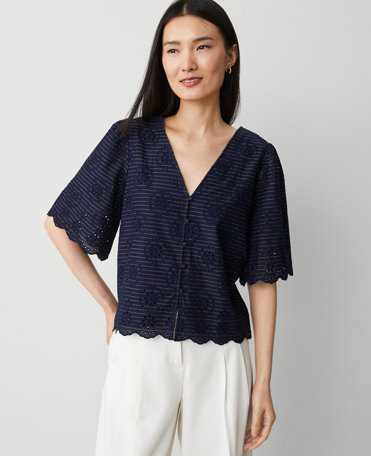 Eyelet Puff Sleeve Blouse