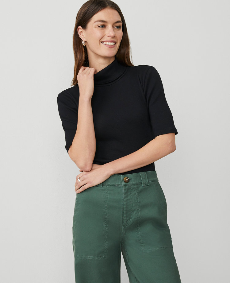 Ribbed Turtleneck Elbow Sleeve Top