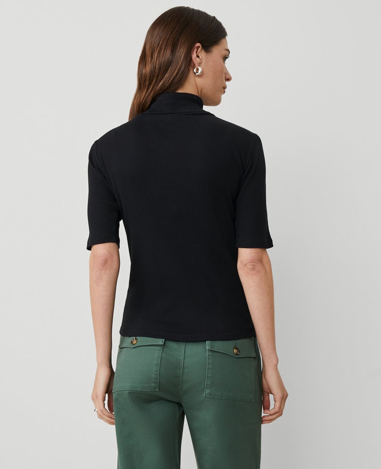 Weekend Collection Ribbed Turtleneck Elbow Sleeve Top