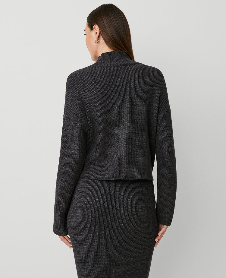 Petite Ribbed Mock Neck Sweater - Heathered Onyx